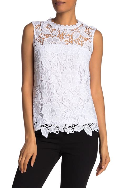 Nanette Lepore Sleeveless Lace Trim Top In White Lyst