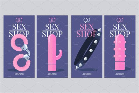 Sex Shop Vector Flyer Template Set Work Illustrations ~ Creative Market