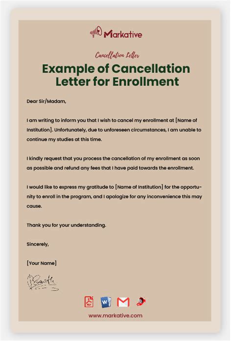 Cancellation Letter For Enrollment 5 Free Samples Markative