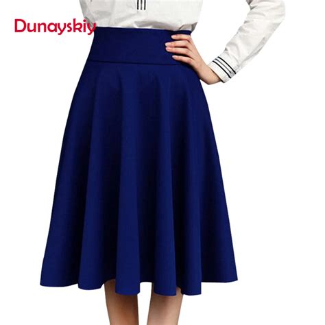 Dunayskiy Women Spring Summer New Plus Size S 5xl Solid High Elastic Waist A Line Skirts Casual