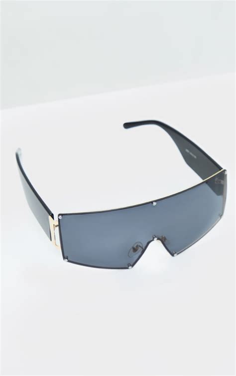 Black Oversized Square Frameless Sunglasses Prettylittlething Ie