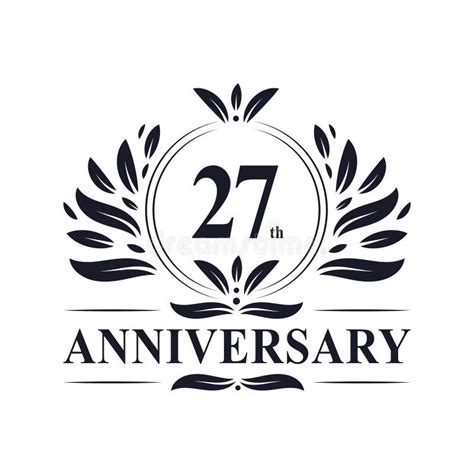 27th Anniversary Logo With Blue Ribbon And Silver Ring Vector Template