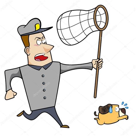 Cartoon Animal Control Officer Chasing Dog With Net Stock Vector Image