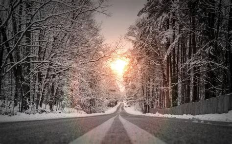 Fondos De Pantalla La Carretera Nieve Señales Árboles Invierno