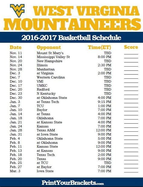 Printable Iowa Basketball Schedule