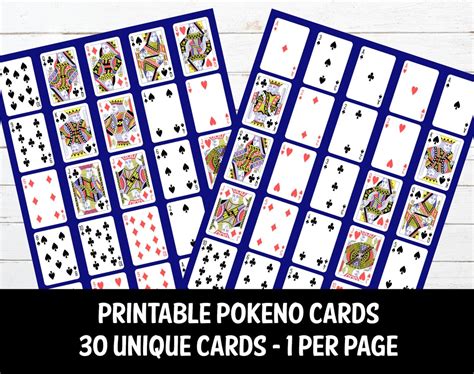 Printable Pokeno Cards 30 Unique Printable Cards 1 Card Per Page