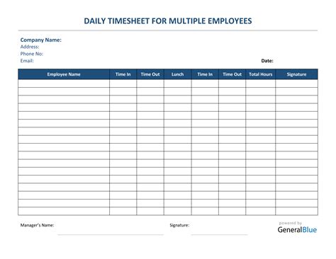 Daily Timesheet For Multiple Employees in PDF
