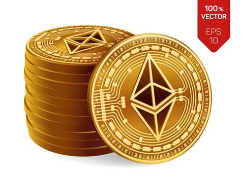Convert ethereum (eth) to us dollar (usd). Stack of silver coins with ethereum symbol isolated on ...