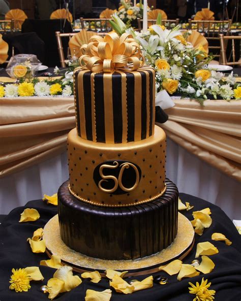 Black And Gold 50th Birthday With Gumpaste Bow Topper Celebration