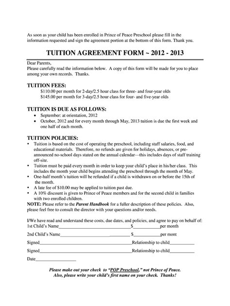 Tuition Agreement Template Fill And Sign Printable Template Online