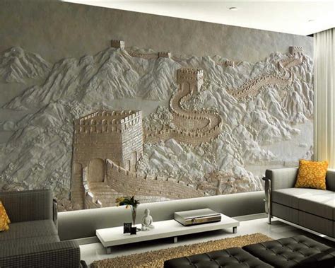 Beibehang Custom Wallpaper Great Wall Relief Chinese Tv Background Wall Mural Design Living Room