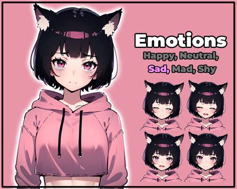 Pngtuber Black Cat Girl Neko 2d Vtuber Premade And Presetup Model With