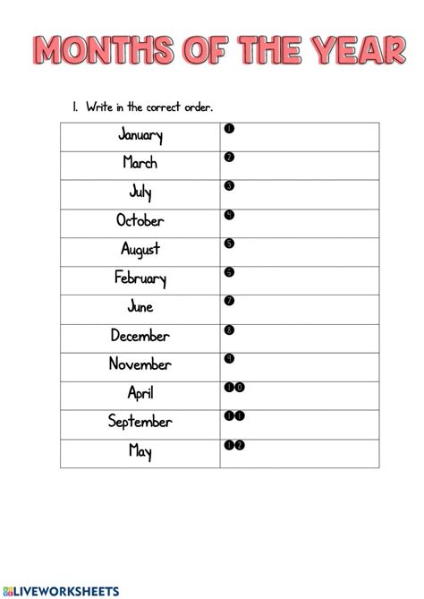 Months Of The Year Online Pdf Worksheet