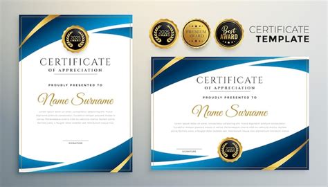 Free Vector Stylish Blue Premium Certificate Template Design Set
