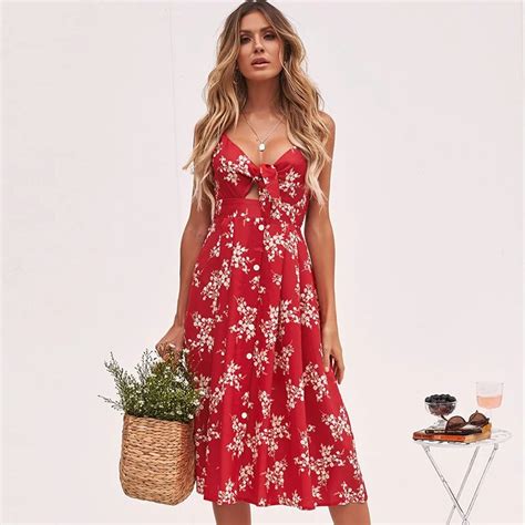 buy vintage floral print spaghetti strap summer dress women sexy v neck pleated