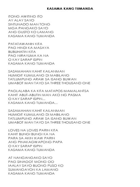 Kasama Kang Tumanda Lyrics Pdf