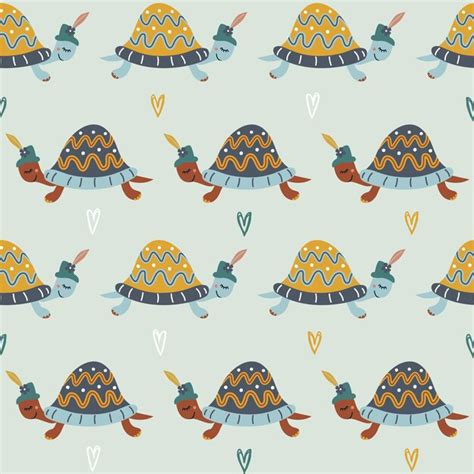 Premium Vector Seamless Pattern With Cute Cartoon Style Turtles