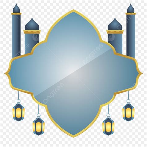 Gambar Perbatasan Islam Mewah Dengan Warna Biru Dan Emas Ornamen