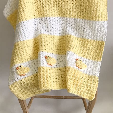 Crocheted White And Pale Yellow Blanket With Baby Chick Accent Etsy