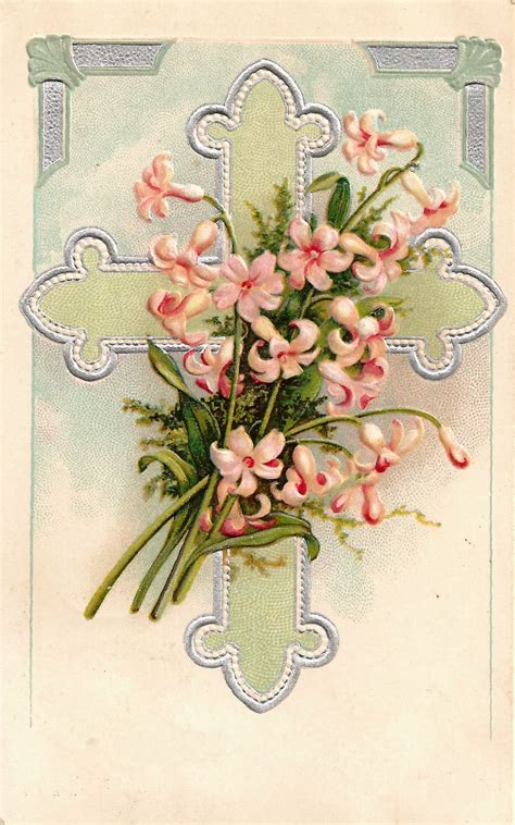 Antique Images Free Easter Graphic Vintage Easter Postcard With Cross And Pink Easter Lilies