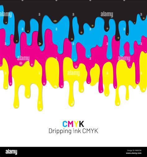 Dripping Ink Cmyk Stain Liquid Ink Paint Drip Vector Illustration