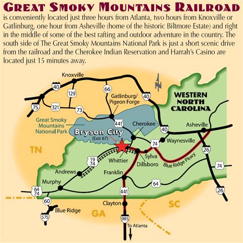 Map And Directions Great Smoky Mountains Railroad In Nc
