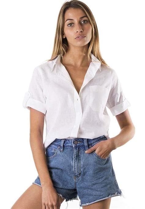 Camixa Womens Short Sleeve Casual Linen Button Down Keep Cool Camp