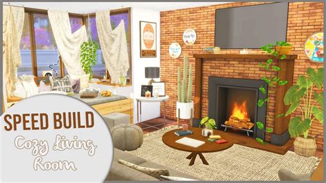 The Sims 4 Speed Build Cozy Living Room Cc Links Youtube