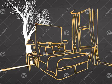 King Size Appartment Sketch On Chalkboard Stock Vector Illustration