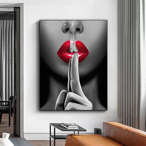 Sexy Women Red Lips Posters And Prints Figure Canvas Painting Modern Wall Art Pictures For
