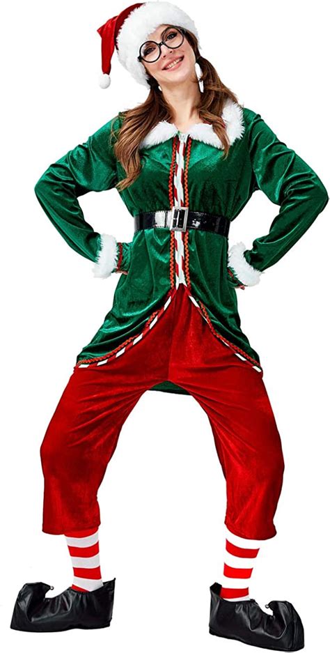 Gracin Unisex Christmas Elf Costume Adult Green Elf Santas Helper