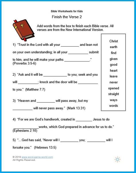 Printable Bible Worksheets For Teens