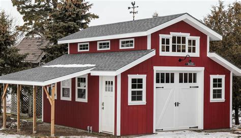 Charming Red Barn Garage Featuring Clopay Coachman Collection White