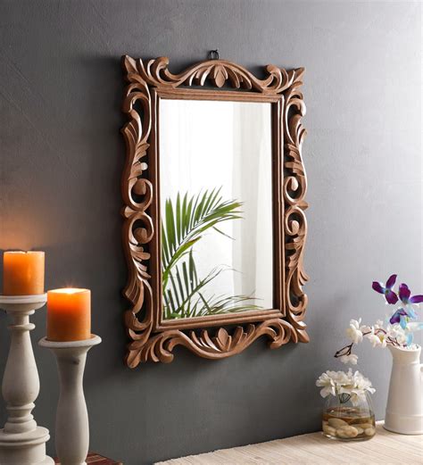 Buy Mango Wood Rectangle Wall Mirror In Brown Colour By The Urban Store