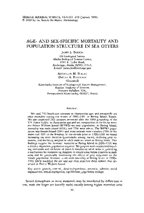 pdf age and sex specific mortality and population structure in sea otters james bodkin