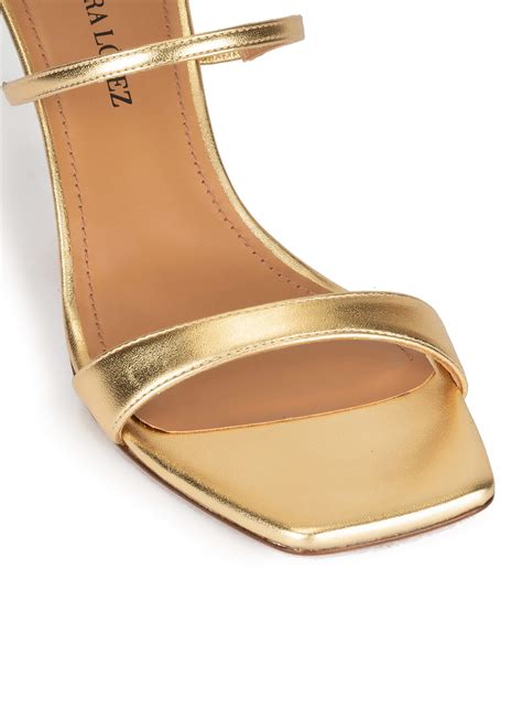 Ankle Strap Mid Heel Sandals In Gold Leather PURA LOPEZ
