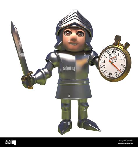 3d medieval knight in shining armour cartoon character holding a sword
