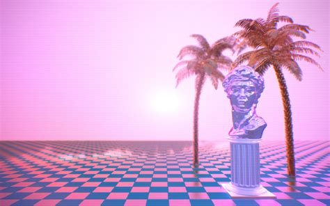Vaporwave Aesthetic Palm And Bust Hd Wallpaper