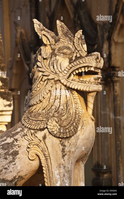 A Chinthe Is A Mystical Half Lion Half Dragon Guardian At Ananda Paya