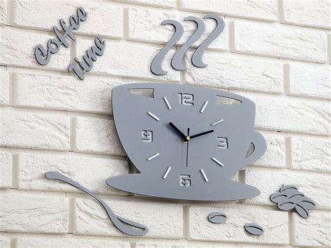 Clock To Kitchen Wall Clock Coffe Time Stone Gray Modern Clock T