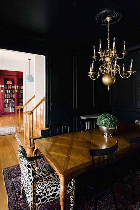 Black Walls And Black Ceiling Such A Dramatic Dining Room With A