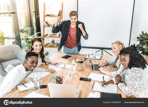 Multicultural Happy Business Team Having Conference Workplace Office