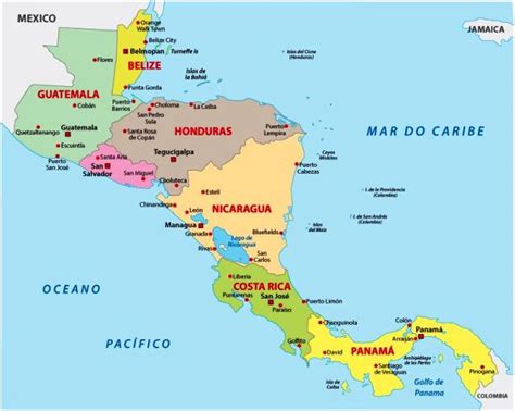 Mapa Político De América Central Con Las Capitales Las Fronteras