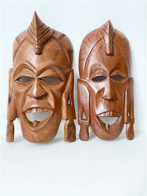 African Masks Wooden Hand Craved Hangings African Masks Etsy Uk