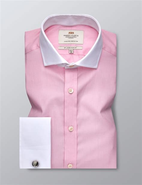 Men S Formal Pink End On End Slim Fit Shirt Double Cuff Windsor