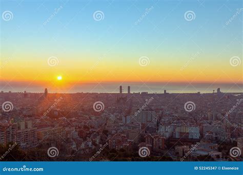 Sunrise In Barcelona Stock Image Image Of Sagrada Aerial 52245347