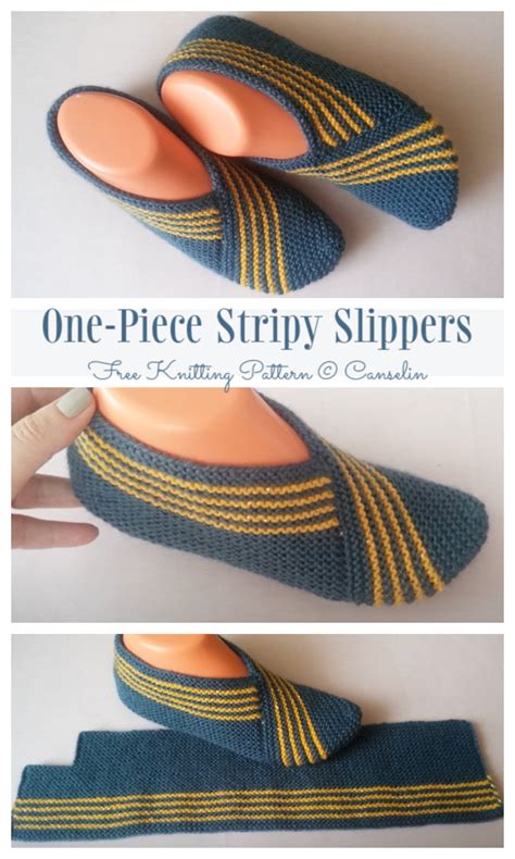 One Piece Knit Stripy Slippers Free Knitting Pattern Video Knitting