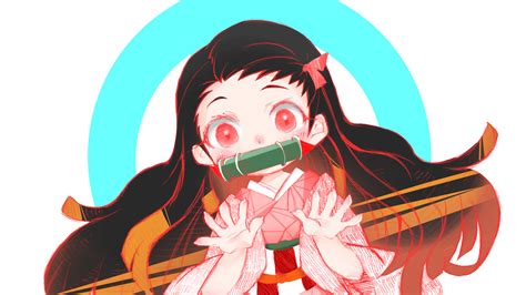 Demon Slayer Nezuko Kamado With Red Eyes And Long Hair With Background