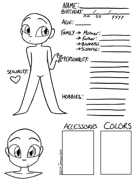 Male Reference Character Reference Sheet Creative Drawing Prompts