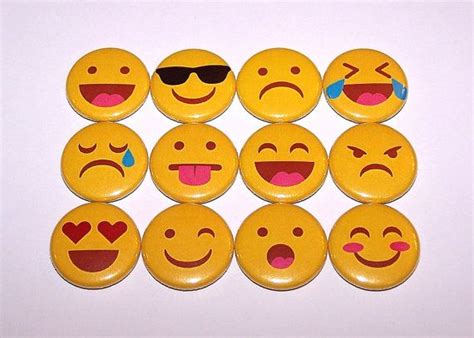 Emoji Smiley Faces Pins 12 Pack Emoticons Pinbacks 1 Etsy Emoticon